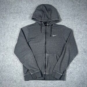 Nike Full Zip Hoodie Mens Small Dark Gray Heather Swoosh Sportswear Gym
